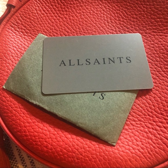 ALL SAINTS Kepi Lea Round leather Crossbody Bag Red - Picture 3 of 7